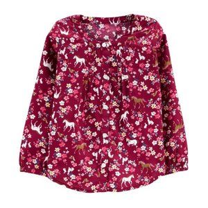 Carters Girls Floral Poplin Horse Print Top 2T 4T